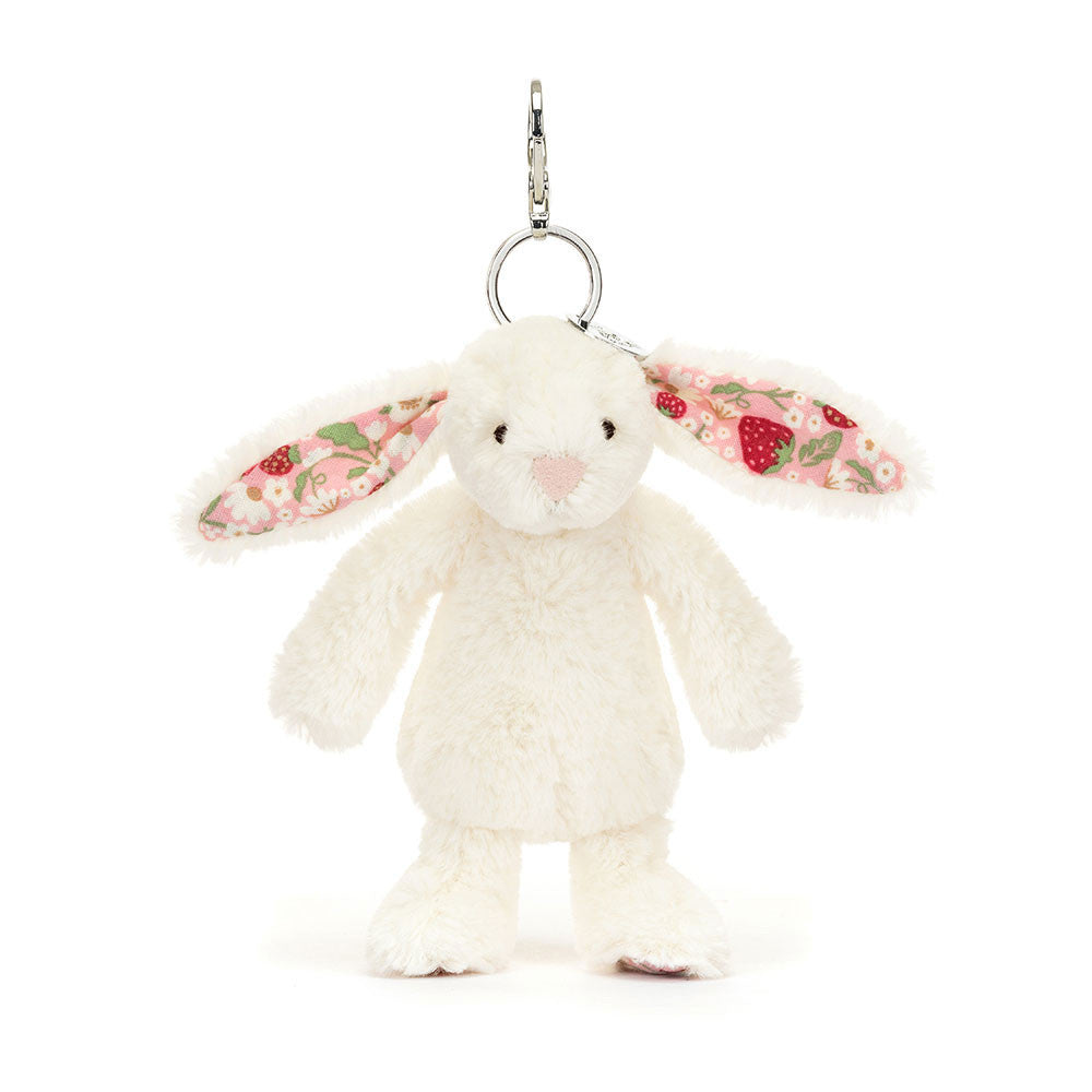 Conejo blanco llavero orejas estampadas / Blossom Cream Bunny 'Berry' Bag Charm  Jellycat 18x5x4 cm